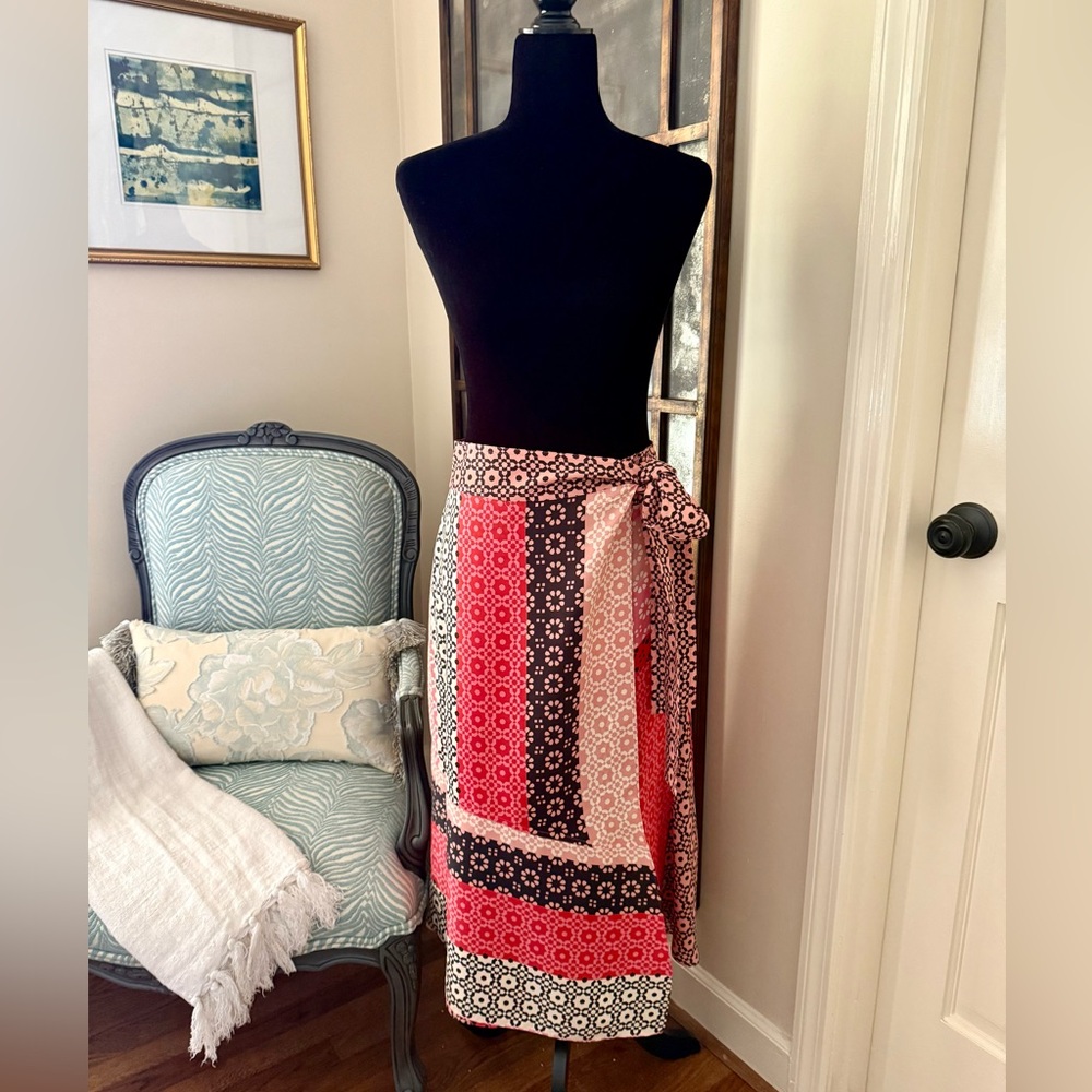 DEREK LAM 10 CROSBY FLORAL MEDALLION PRINT SILK WRAP SKIRT